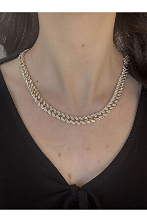 Gold Taşlı VIP Zincir Kolye