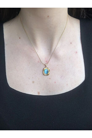 Firuze Taş Detaylı Gold Kolye