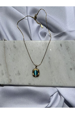 Firuze Taş Detaylı Gold Kolye