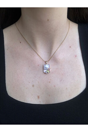 Mor Detaylı Gold Sanat Kolye