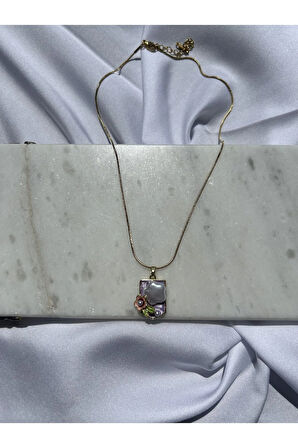 Mor Detaylı Gold Sanat Kolye