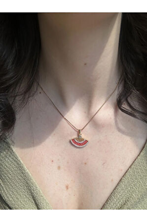 Kırmızı Yelpaze Detaylı Kolye