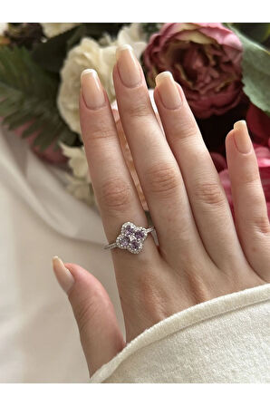 Zirkon Mor Yonca Yüzük