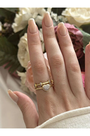 Çift Sıra Kalp Detaylı Yüzük