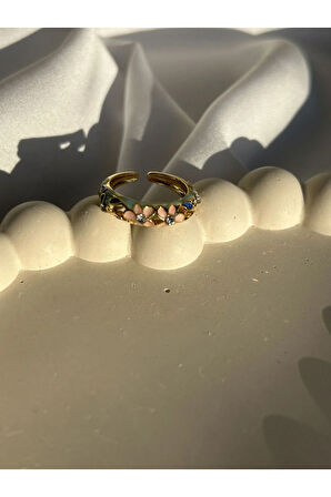 Mineli Pembe Çiçek Detay Yüzük