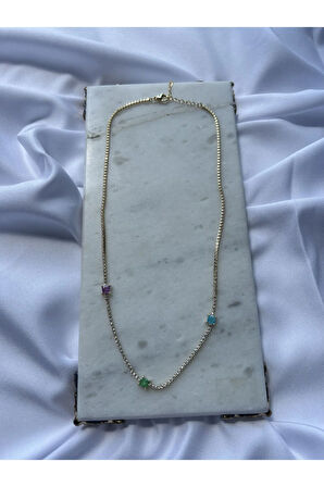 Renkli Baget Detaylı Su Yolu Kolye