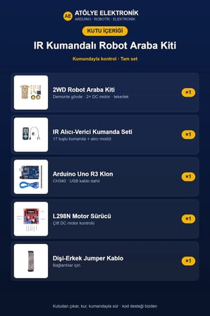 IR Kumandalı Robot Araba Kiti (2WD + Arduino + Motor Sürücü + Kumanda) - Jumper Kablo Hediyeli