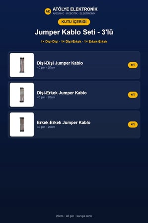 Jumper Kablo Seti - 20cm - 40'lı - 3'lü Kablo Seti (1x Dişi Erkek / 1x Dişi Dişi / 1x Erkek Erkek)
