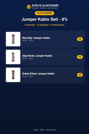 Jumper Kablo Seti - 20cm - 40'lı - 6'lı Kablo Seti (2xDişi Erkek / 2xDişi Dişi / 2xErkek Erkek)