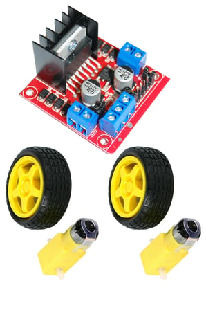 L298N Motor Sürücü ve 2 adet 3-6V DC Redüktörlü Motor + Tekerlek Seti