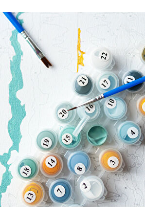 Sayılarla Boyama Çerçeveli Hobi Seti Numaralı Tuval Fırça Boya ATEŞ VE SAHİL Dahil Kasnaklı 40X50 Cm