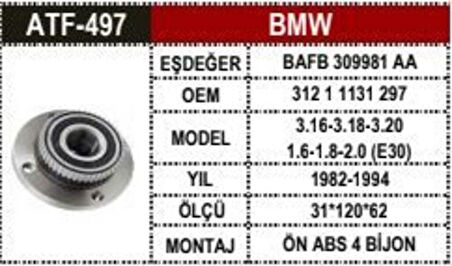 ATF 497 BMW E30 Ön Porya ABS'li 31211129576 31211131297