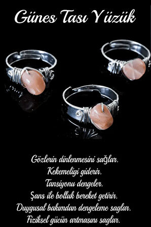 Sertifikalı Kalın Tımbıl Gümüş Model Güneş Taşı Yüzük - Ayarlamalı