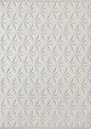 Vegas Bej Beyaz Gri Yumuşak Dokulu Modern Geometrik Desenli Halı