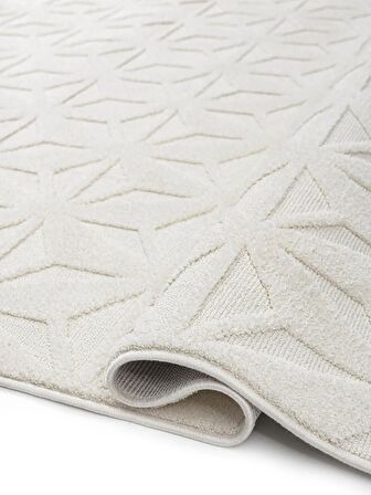 Vegas Bej Beyaz Gri Yumuşak Dokulu Modern Geometrik Desenli Halı