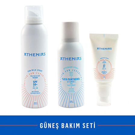 ATHENIAS Güneş Bakım Seti Vücut güneş kremi + Yüz güneş kremi + Güneş sonrası spray