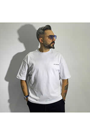 Atlanta Baskılı Erkek Beyaz Oversize T-Shirt