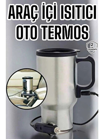 ☕ Araç Içi Çelik Su Isıtıcı Termos Bardak | Çakmak Girişli, Isıtıcılı, 2 Yıl Garantili