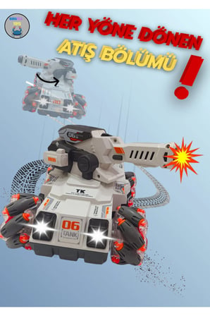 2.4Ghz Uzaktan Kumandalı Tank - Duman Modlu, Atan, 360 Dönen, Parmak Ve Kumanda Kontrollü