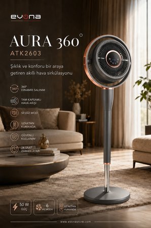 Aura 360, 6 Kademeli Hız Ayarlı Akıllı Vantilatör