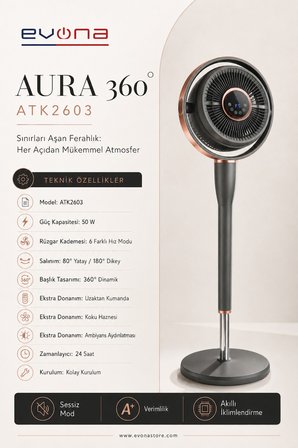 Aura 360, 6 Kademeli Hız Ayarlı Akıllı Vantilatör
