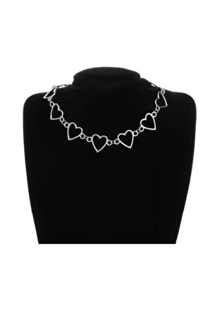 Gri Kalp Metal 35 Cm Zincirli Choker Hediyelik Kadın Kolye Takı