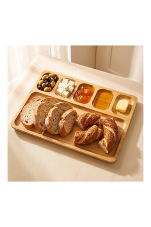 Pratik Evim Toprak Bambu Kahvaltı Tabağı 6 Bölmeli 23×32 cm