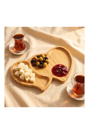 Pratik Evim Toprak Bambu Çift Kalp Kahvaltı Tabağı 28×19 cm
