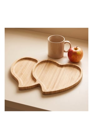 Pratik Evim Toprak Bambu Çift Kalp Kahvaltı Tabağı 28×19 cm