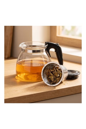 Pratik Evim Nordic Cam Çay Demliği 1100 ml Çelik Süzgeçli