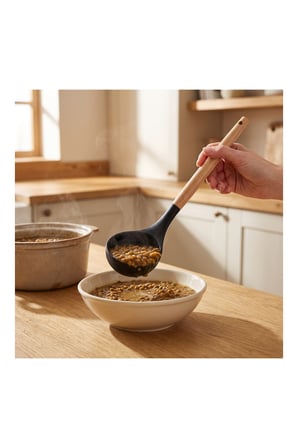 Pratik Evim Kömür Bambu Saplı Silikon Kepçe 32 cm
