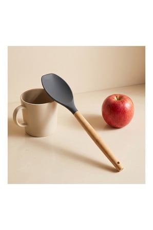 Pratik Evim Kömür Bambu Saplı Silikon Düz Spatula