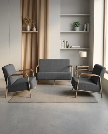 Atlas 2+1+1 Dokuma Kumaş Ofis Cafe Bekleme Koltuk Takımı – Cappuccino Metal – Antrasit