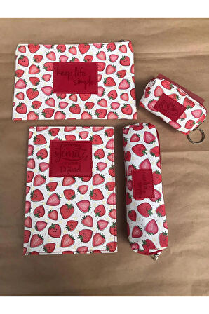 Atakids Lizy Desenli Defter, Kalemlik, Cüzdan ve Makyaj Çantası Seti (Defter: 168 yp, 14*20)