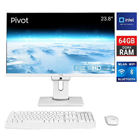 Turbox TAxPro66 i7 14700 64GB DDR4 2TB M.2 NVMe 23.8 inç FHD Pivot BTH Webcam WiFi All in One PC