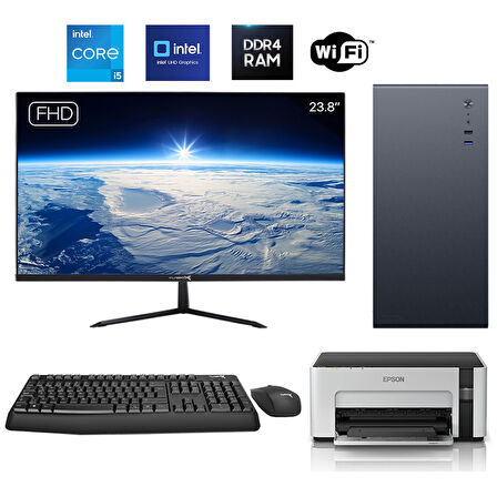 Turbox Tx6140 i5 9400 16GB DDR4 512GB NVMe 23.8 inç FHD Monitör WiFi + YAZICI Ofis Hazır Sistem