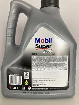 Mobil Süper 2000 X1 10W-40 Motor Yağı 4 Litre (Üretim Yılı - 2024)