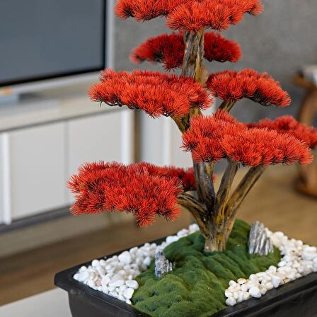 Atlas Bonsai-3-1 Masaüstü Kullanıma Uygun Doğal Ağaç Gövdeli Yapay Bonsai Ağacı - 50x60 Cm