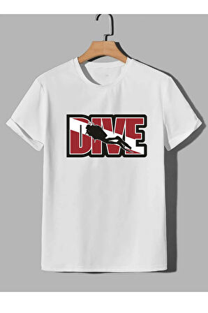 Baskılı Erkek Kadın Unisex Bisiklet Yaka Baskılı T-shirt Siyah tshirt tişört Diving Balıkadam Dalgıç