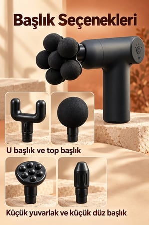 Masaj Tabancası 5 Değiştirilebilir Başlıklı Şarjlı Siyah Masaj Aleti