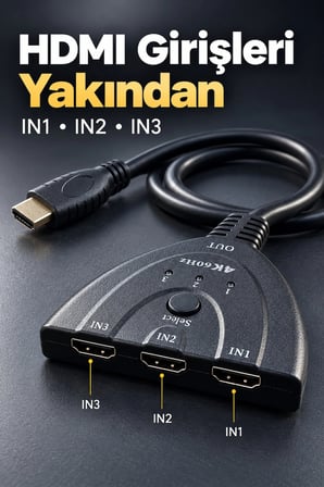 HDMI Giriş Seçici Bilgisayar ve Oyun Konsolu Bağlantısı