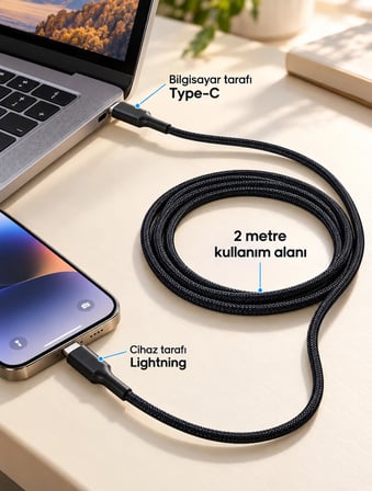 30W PD Hızlı Şarj Kablosu Type C Lightning LED Göstergeli