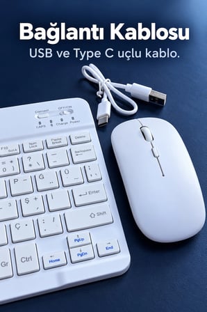Türkçe Q Kablosuz Klavye ve Beyaz Mouse Takımı