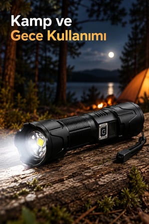 Profesyonel Şarjlı El Feneri Ayarlanabilir Odaklı Beyaz LED Işık