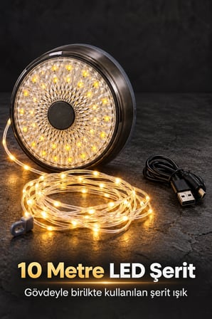 Led Kamp Lambası Dairesel Aydınlatma Yüzeyli Ve Şeritli