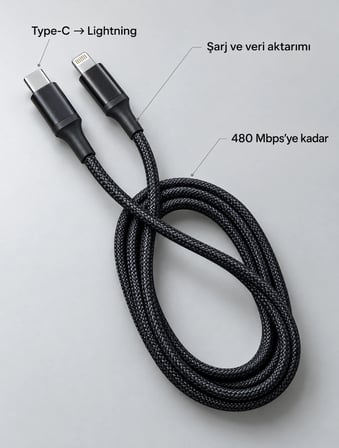 Uzun Ve Dayanıklı Type C Lightning Pd Hızlı Şarj Kablosu
