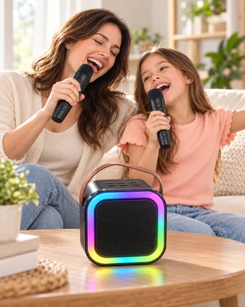 Bluetooth Bağlantılı LED Işıklı Karaoke Ses Sistemi ve İki Kablosuz Mikrofon
