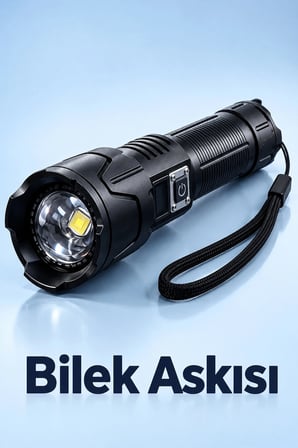 Profesyonel Şarjlı El Feneri Ayarlanabilir Odaklı Beyaz Led Işık