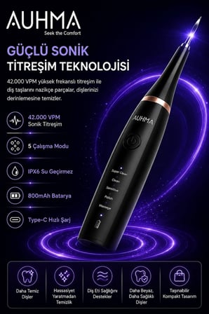 Ultrasonic Şarjlı Elektrikli Akıllı Diş Temizleme Cihazı Beyazlatıcı 5 Mod 3+1 Başlık, Ipx8 Su Geçirmez Siyah