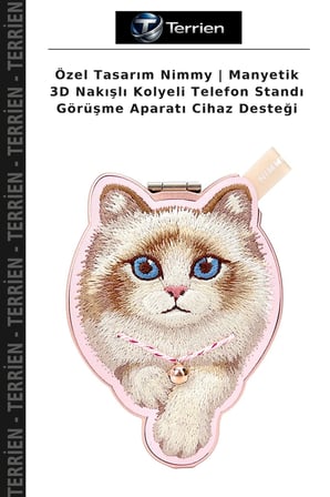 Özel Tasarım Nimmy | Manyetik 3D Nakışlı Kolyeli Telefon Standı Görüşme Aparatı Cihaz Desteği
